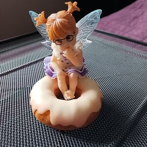 My Little Kitchen Fairy Figurine Sitting on Iced Donut - Purple Accent